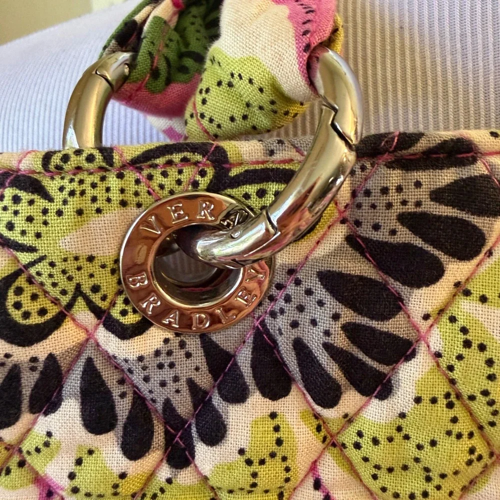 Vera Bradley Priscilla Pink Floral Quilted Cotton Crossbody Handbag Pink Green